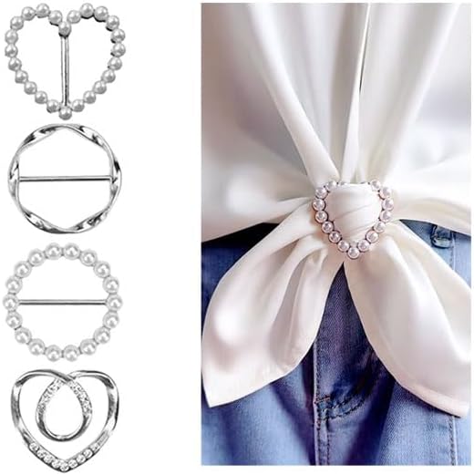 4PCS Scarf Ring Clip Shirt Clip T-shirt Ties Clips Clothes Corner Knotted Button for Women (silver)