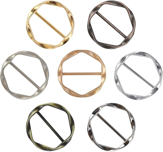 Tie Clips for Women & Girls – Twist Tee Knot Scarf Clip Waist Clothes Corner Knotted Button Fashion Metal Circle Buckle Alloy Clothing Ring Wrap Holder Round Scarves Clasp