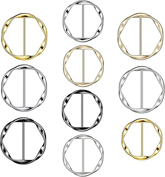 10PCS Silk Scarf Ring Clip T-shirt Tie Clips for Women Fashion Metal Ring Scarves Clasp Waist Buckle for Shirts Clothing Gold & Silver Zinc Alloy Clothing Ring Wrap Holder