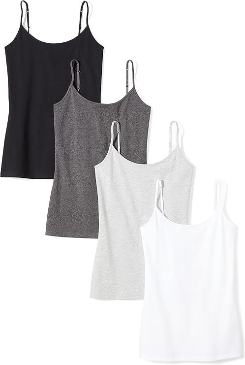 Amazon Essentials Women’s Slim-Fit Camisole for Layering and Everyday Wear, Pack of 4