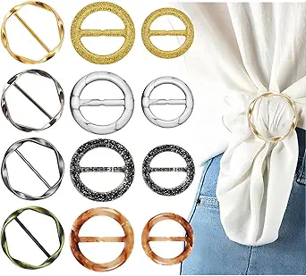 12PCS Scarf Ring Clip -Shirt Tie Clips,Waist Cinch Clip Buckle,Clothes Tightener Clip,Clothes Corner Knotted Button For Womens Clothing Accessories
