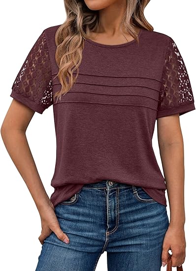 AUTOMET Women’s Short Sleeve Shirts Dressy Lace Summer Tops 2026 Spring Trendy Casual T-Shirts Cute Work Outfits Blouses