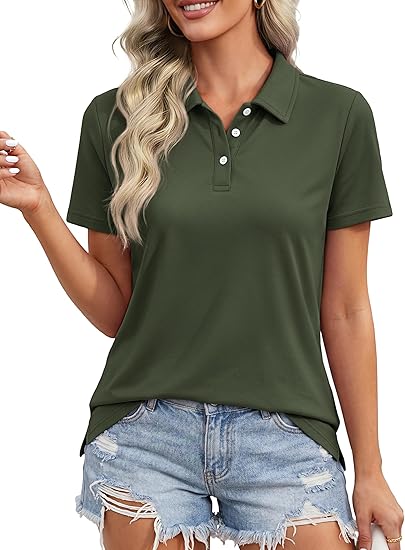 MAGCOMSEN Women’s Polo Shirts Cotton Short Sleeve Shirt 3 Buttons Collared Shirts Summer Casual Wicking Golf Tops