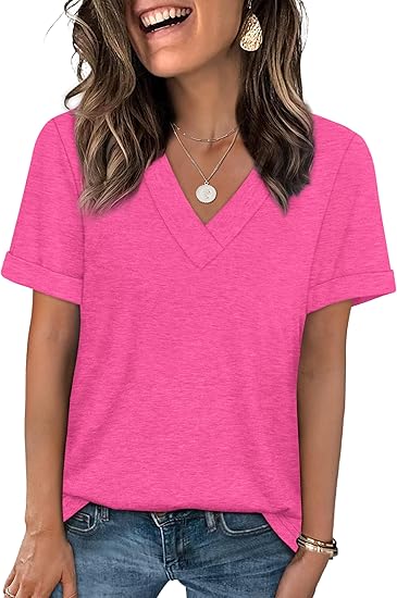 WIHOLL Womens Summer Tops Short Sleeve Basic Casual V Neck T Shirts Trendy Fashion 2026