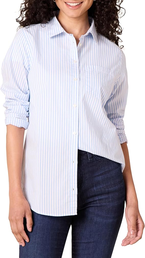 Amazon Essentials Women’s Regular-Fit Long-Sleeve Button-Down Poplin Shirt, Business Casual, Office Work